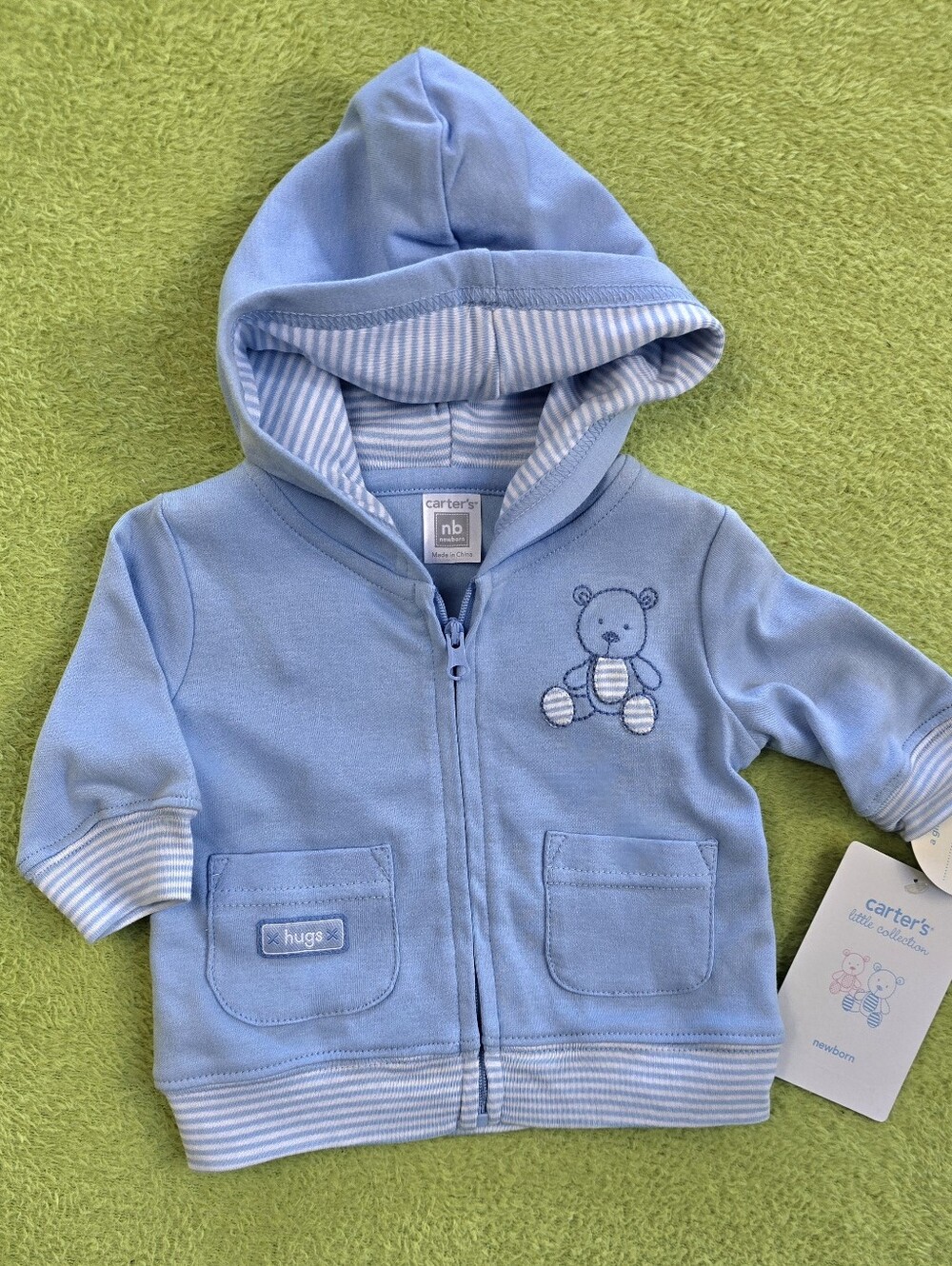NWT NEWBORN Baby BOYS 3P PANTS SET BLUE HOODIE BODYSUIT + PANTS & TEDDY (Q3) - Picture 5 of 8